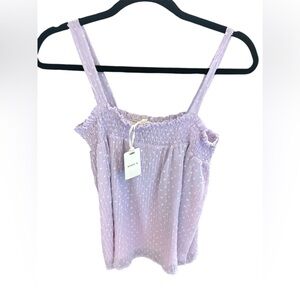 Robin K Lilac Lavender Purple Double Cloth Smocked  Swiss Dot Cami Top Size S